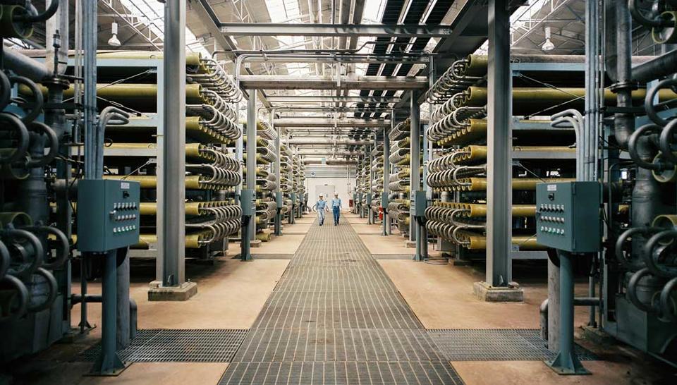 Industrial water treatment facility with advanced filtration systems at LG / Lotte Chemical Daesan, operated by Veolia.