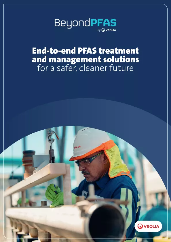 Veolia BeyondPFAS brochure cover – End-to-end PFAS treatment and management solutions for industrial and municipal water, waste, and soil contamination