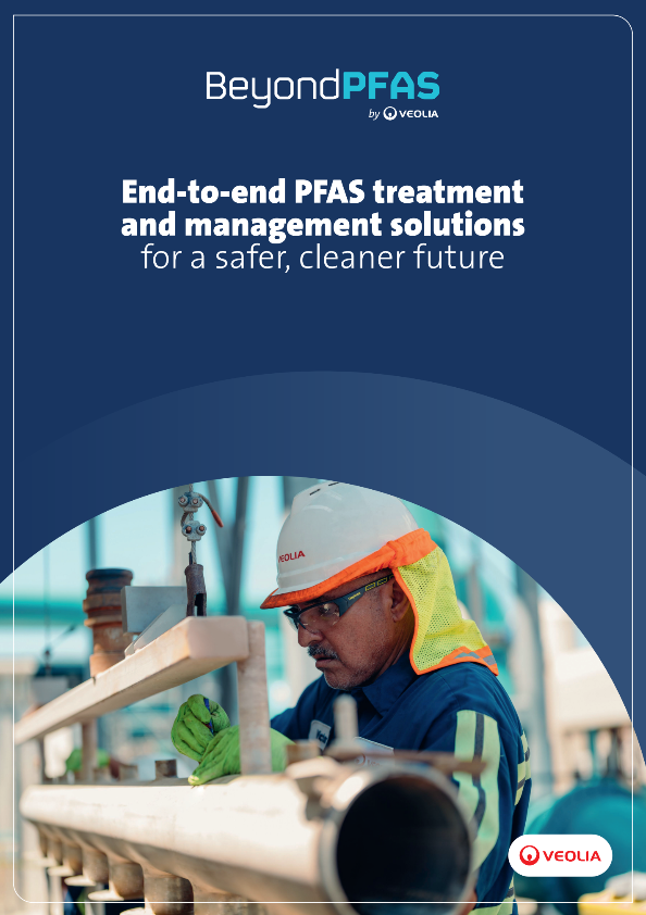 Veolia BeyondPFAS brochure cover – End-to-end PFAS treatment and management solutions for industrial and municipal water, waste, and soil contamination
