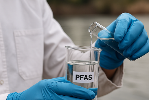 Scientist conducting PFAS water sampling and laboratory testing to assess contamination levels and support environmental compliance in South Korea.
