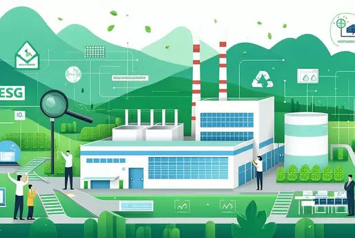 Industrial site illustration showing ESG strategy, environmental audits, regulatory compliance, and data systems in South Korea's green industry.