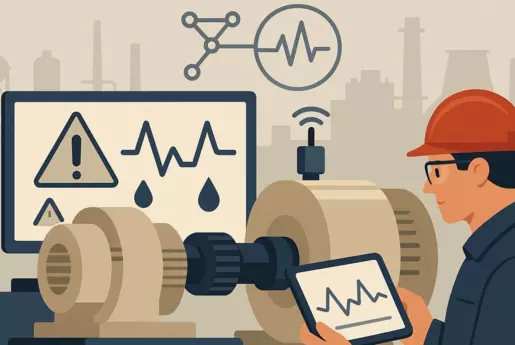 Technicien utilisant capteurs vibratoires intelligents pour maintenance prédictive d'équipement industriel rotatif